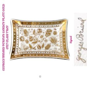 Georges Briard Persian Garden Gold Rectangular Signed Bent Glass Tray